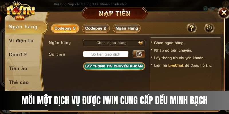 Mỗi một dịch vụ được IWIN cung cấp đều minh bạch,công khai nên hoàn toàn không lo lừa đảo